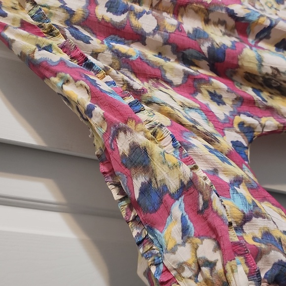 Zac & Rachel XL Watercolor Boho Blouse With Sleeve Ruffles - Picture 4 of 8